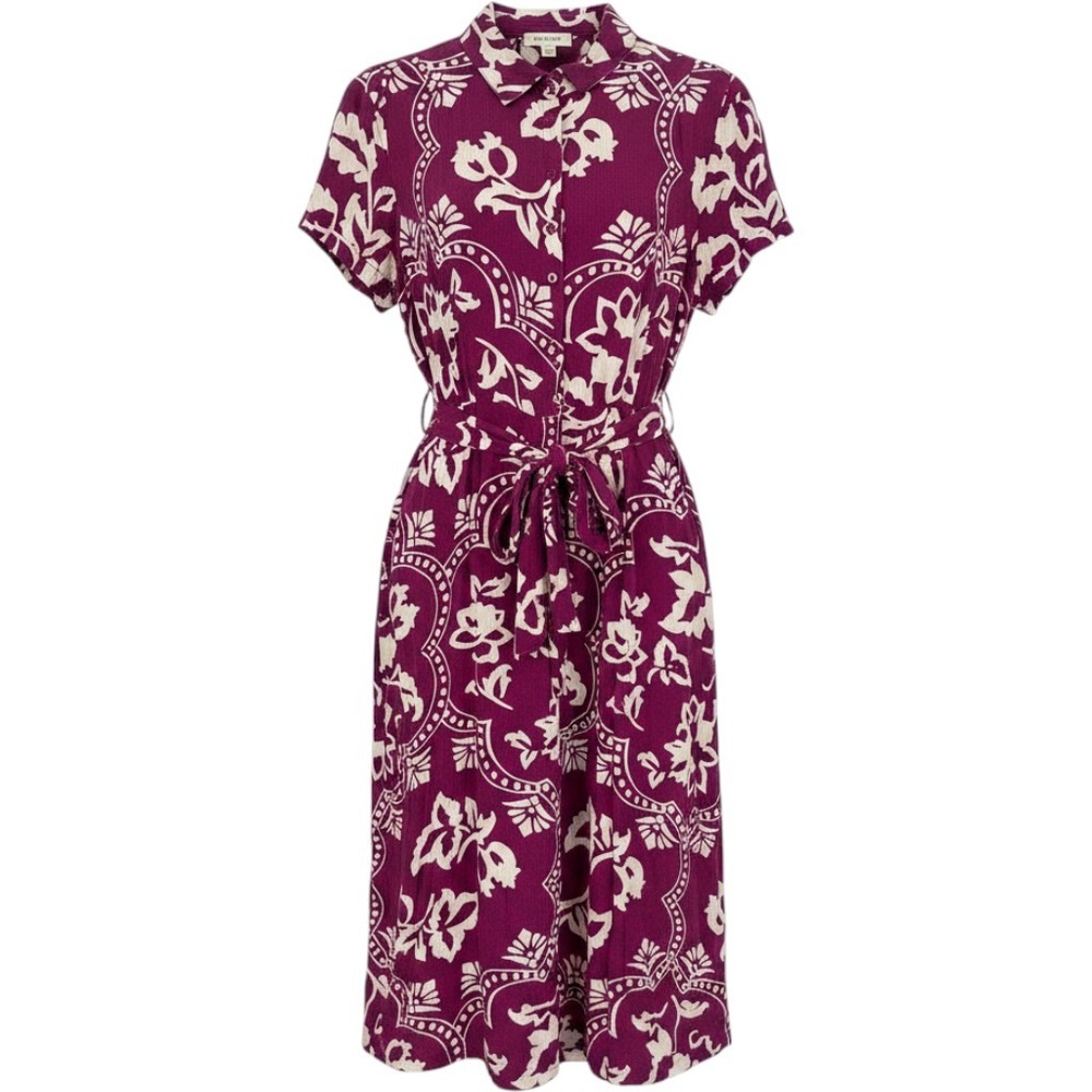 Fat Face Women Magenta Floral Shirt Dress Short Sleeve Belted Size 10